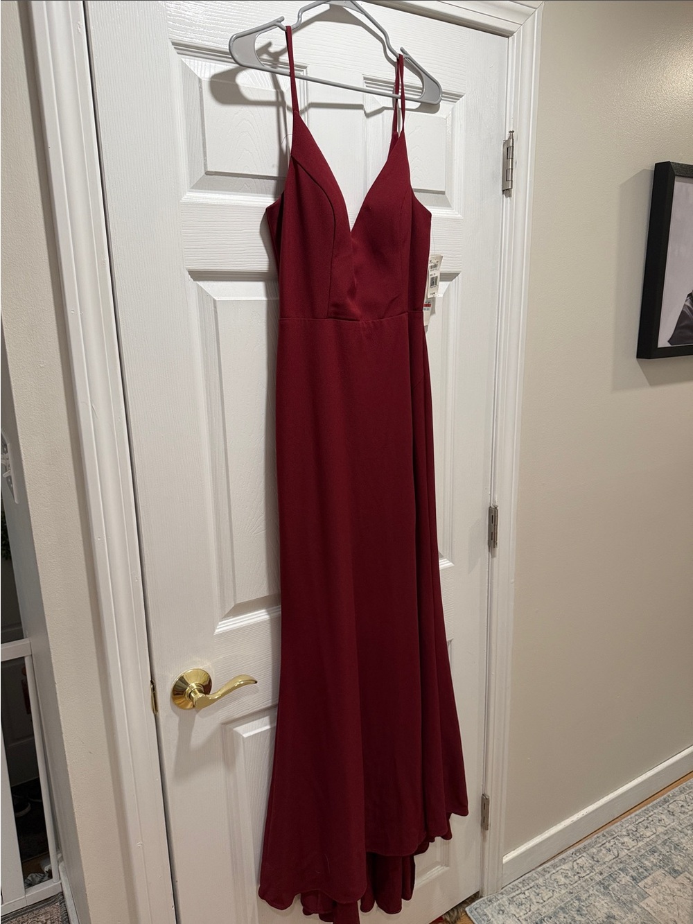 Jump Burgundy V-Neck Spaghetti-Strap Gown